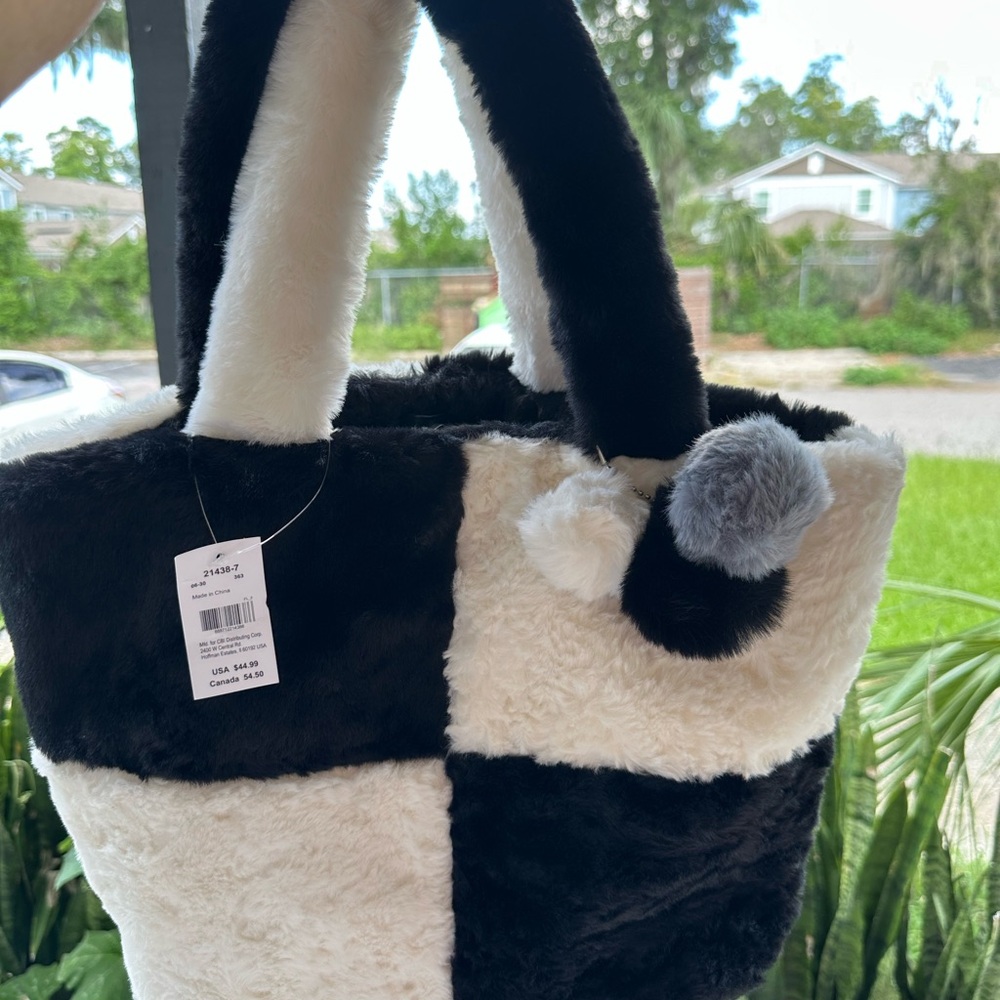 Icing Black and White Faux Fur Tote